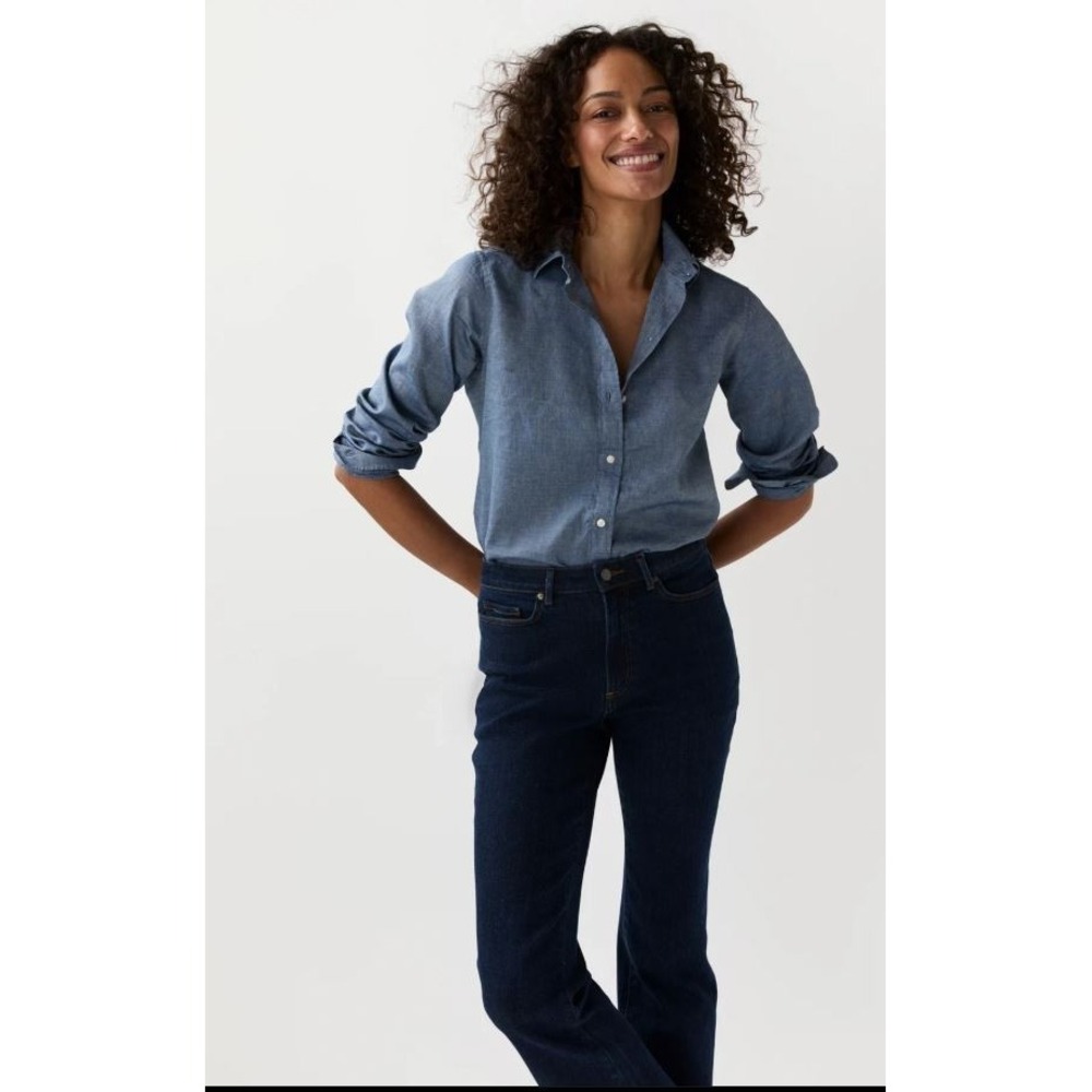 ANN MASHBURN Icon Shirt Medium Indigo Cotolino Chambray Cotton Linen Blend